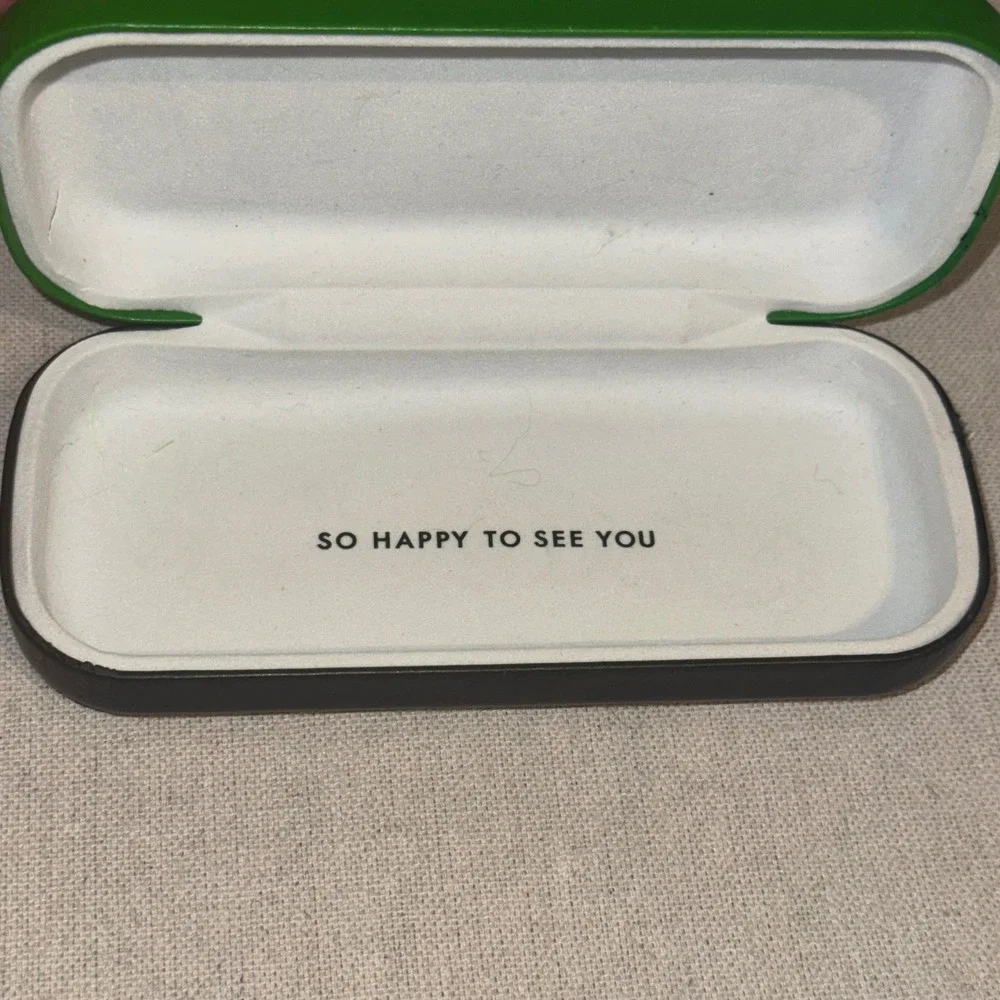 Kate Spade New York Green Black Hard Shell Eyeglass Case So Happy To See You